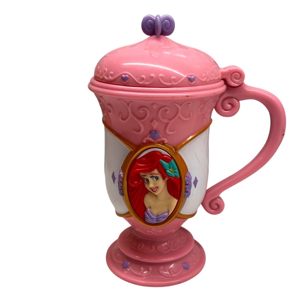 Disney Princess Ariel Little Mermaid Pink Plastic Goblet Cup with Hinged Lid